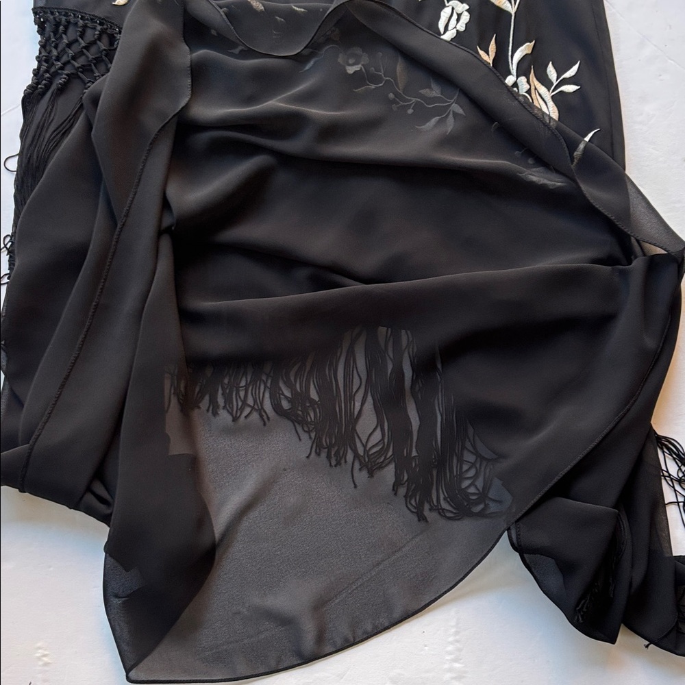 Vintage y2k Maxi Dress Long Dress Black Sue Wong Fringe Cowneck Embroidered - Picture 11 of 17